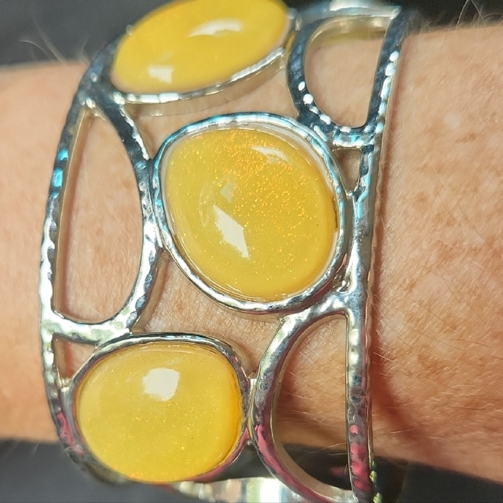 Yellow and Silver Women's Cuff Bracelet